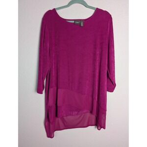 Travelers‎ By Chico's Tunic Womens XL Pink Round Neck 3/4 Sleeve Knit Relaxed